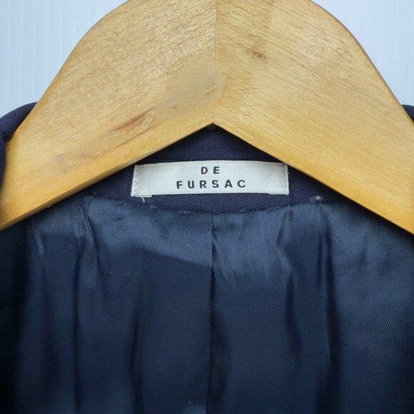 DE FURSAC Virgin wool Serge Fitted Lined Carbon Blue Suit Blazer Jacket 46R S/M - Picture 6 of 10